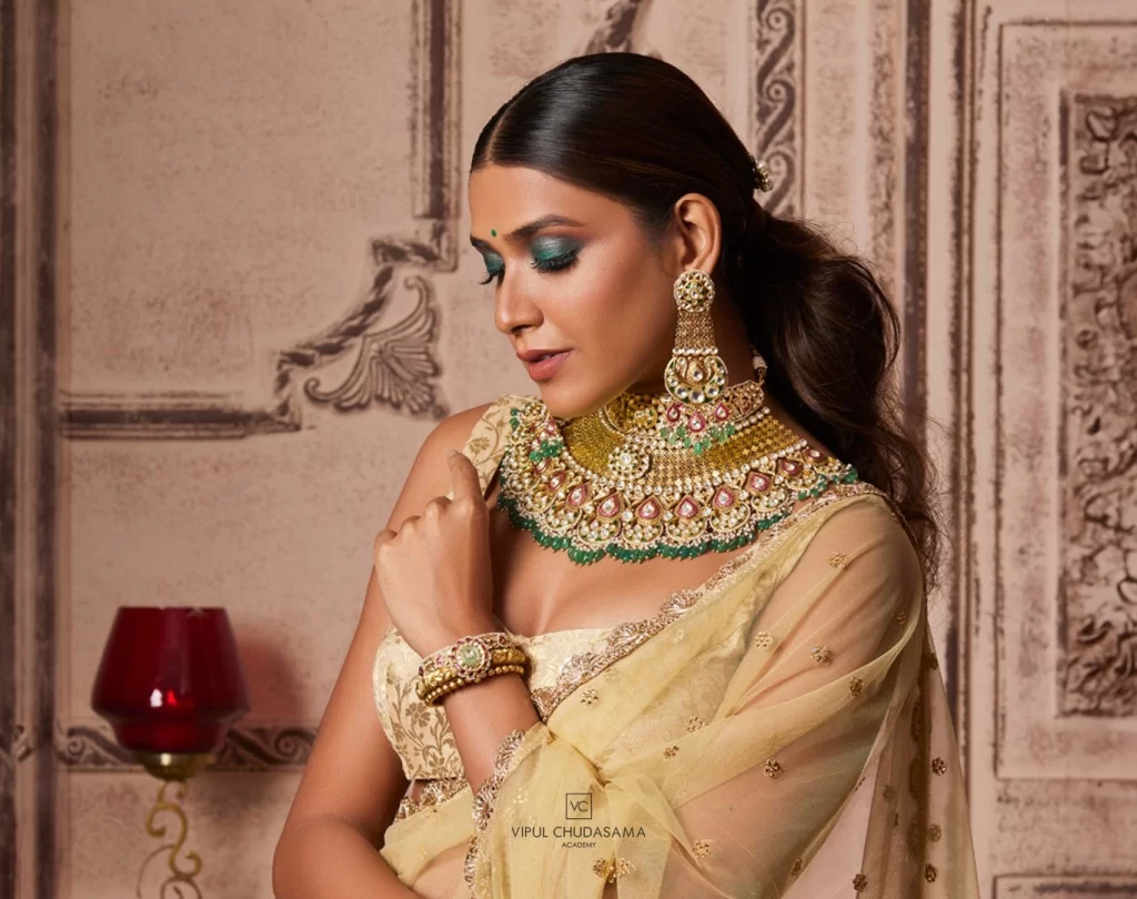a woman in a gold dress